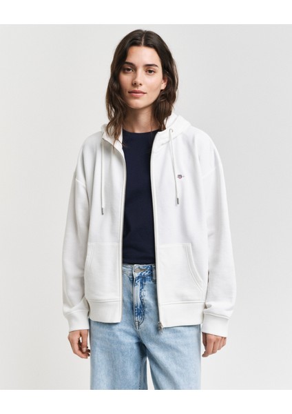 Kadın Beyaz Relaxed Fit Kapüşonlu Sweatshirt 4201412.113