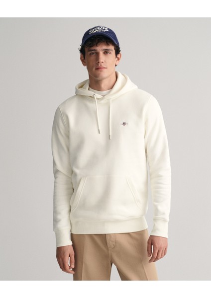 Erkek Beyaz Regular Fit Kapüşonlu Sweatshirt 2007058.113