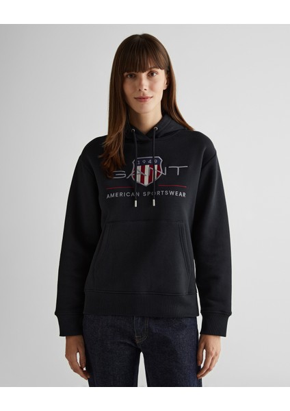 Kadın Siyah Relaxed Fit Kapüşonlu Logolu Sweatshirt 4200276.5