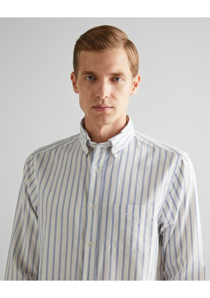 Erkek Mavi Regular Fit Düğmeli Yaka Çizgili Oxford Gömlek 3240169.427 fırsatları
