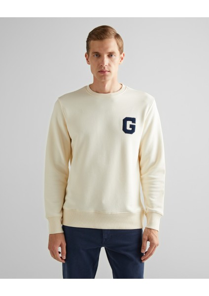 Erkek Krem Regular Fit Bisiklet Yaka Logolu Sweatshirt 2043023.130