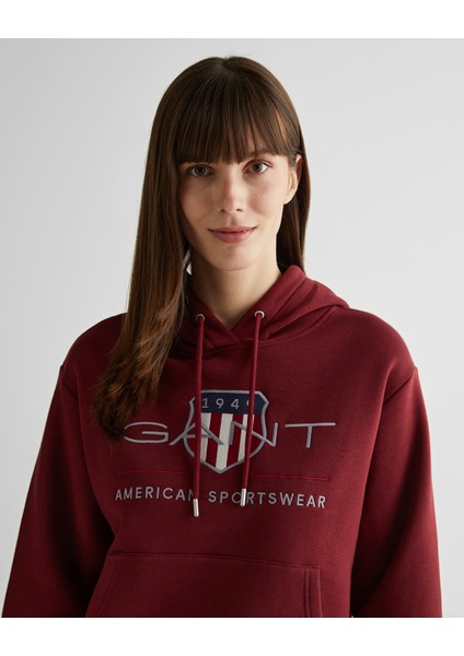 Kadın Bordo Relaxed Fit Kapüşonlu Logolu Sweatshirt 4200276.604 fırsatları