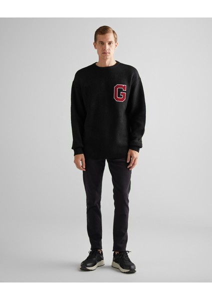 Erkek Siyah Relaxed Fit Bisiklet Yaka Logolu Kazak 8924353T.5 modelleri