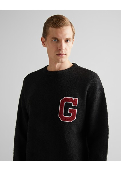 Erkek Siyah Relaxed Fit Bisiklet Yaka Logolu Kazak 8924353T.5 fırsatları