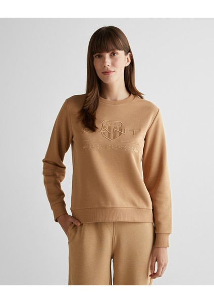 Kadın Kahverengi Regular Fit Bisiklet Yaka Logolu Sweatshirt 4200663.269