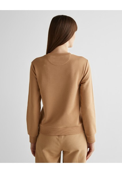 Kadın Kahverengi Regular Fit Bisiklet Yaka Logolu Sweatshirt 4200663.269