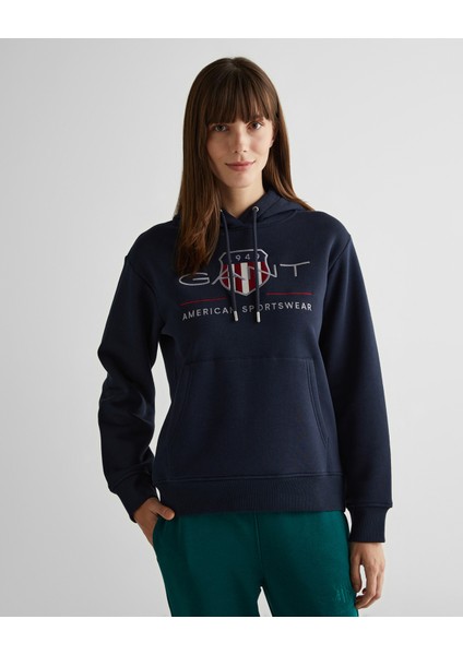 Kadın Lacivert Relaxed Fit Kapüşonlu Logolu Sweatshirt 4200276.433