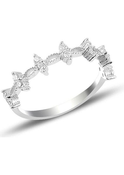 Gümüş Rodaj Zirkon Taşlı Crown Yüzük SGTL10290RDJ
