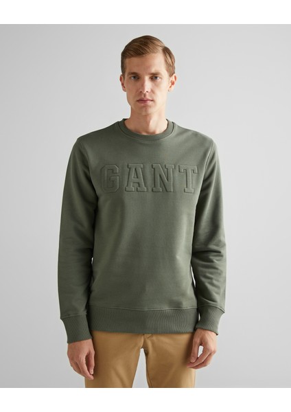Erkek Yeşil Regular Fit Bisiklet Yaka Logolu Sweatshirt 2015085.351