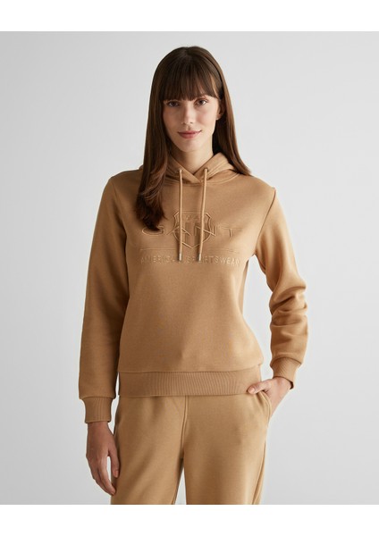 Kadın Kahverengi Regular Fit Kapüşonlu Logolu Sweatshirt 4203648.269