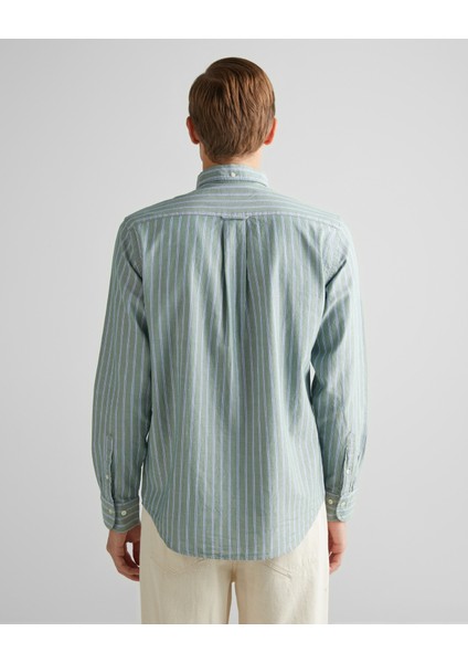 Erkek Yeşil Regular Fit Düğmeli Yaka Çizgili Oxford Gömlek 3240169.309 fiyatları