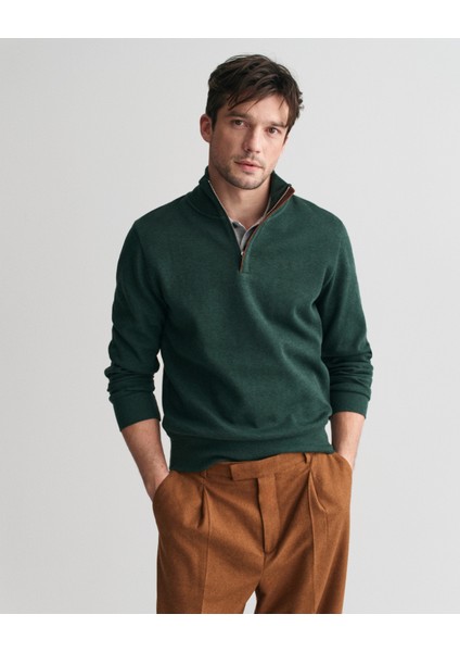 Erkek Yeşil Regular Fit Yarım Fermuarlı Logolu Sweatshirt 2068028.374