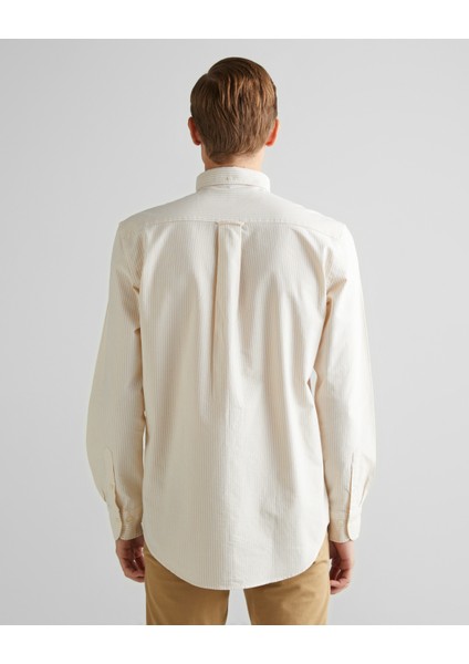 Erkek Kahverengi Regular Fit Düğmeli Yaka Çizgili Oxford Gömlek 3000230.257 fiyatları