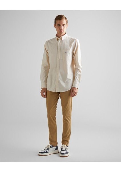 Erkek Kahverengi Regular Fit Düğmeli Yaka Çizgili Oxford Gömlek 3000230.257 modelleri