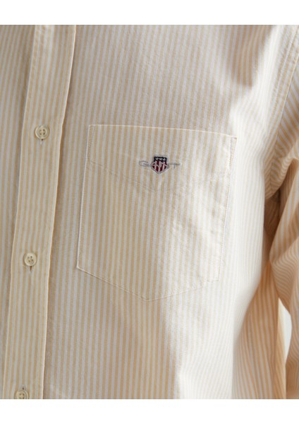 Erkek Kahverengi Regular Fit Düğmeli Yaka Çizgili Oxford Gömlek 3000230.257 indirimleri