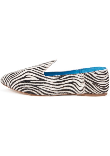 Deri Siyah - Beyaz Kadın Loafer La Zebra