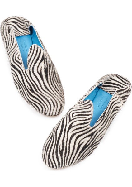Deri Siyah - Beyaz Kadın Loafer La Zebra modelleri