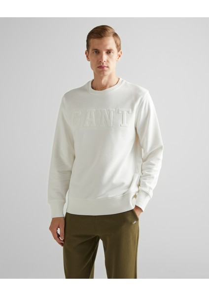 Erkek Krem Regular Fit Bisiklet Yaka Logolu Sweatshirt 2015085.113