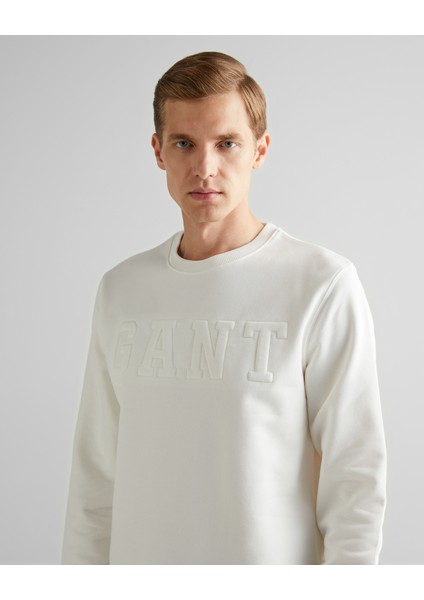 Erkek Krem Regular Fit Bisiklet Yaka Logolu Sweatshirt 2015085.113