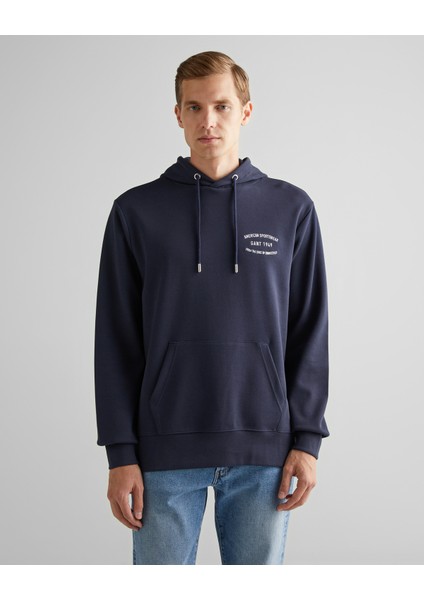 Erkek Lacivert Regular Fit Kapüşonlu Logolu Sweatshirt 2015070.433