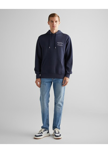Erkek Lacivert Regular Fit Kapüşonlu Logolu Sweatshirt 2015070.433