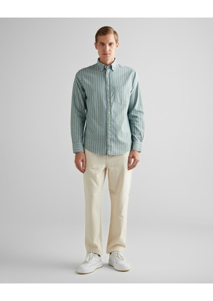 Erkek Yeşil Regular Fit Düğmeli Yaka Çizgili Oxford Gömlek 3240169.309 modelleri