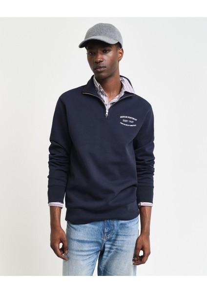 Erkek Lacivert Regular Fit Yarım Fermuarlı Logolu Sweatshirt 2015071.433