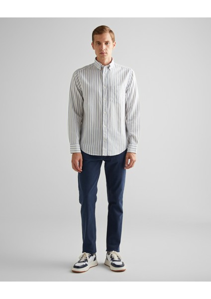 Erkek Mavi Regular Fit Düğmeli Yaka Çizgili Oxford Gömlek 3240169.427 modelleri