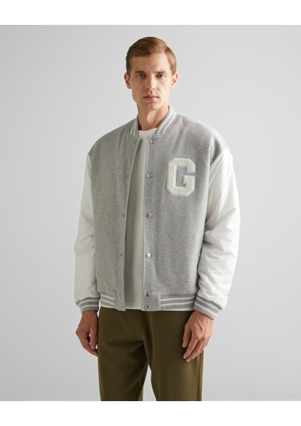 Erkek Gri Relaxed Fit Hakim Yaka Logolu Bomber Ceket 2524344T.93