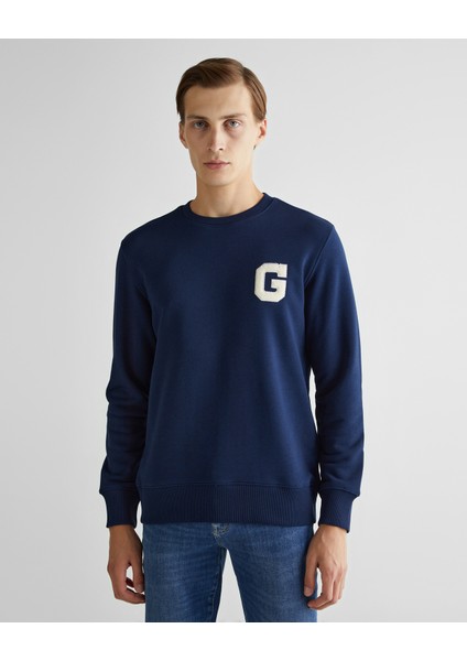 Erkek Lacivert Regular Fit Bisiklet Yaka Logolu Sweatshirt 2043023.409