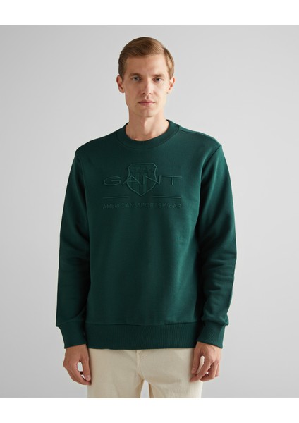 Erkek Yeşil Regular Fit Bisiklet Yaka Logolu Sweatshirt 2036017.374