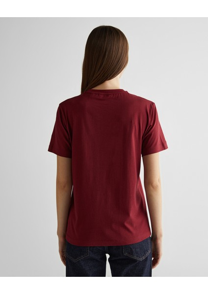 Kadın Bordo Regular Fit Bisiklet Yaka Logolu T-Shirt 4201251.604 fiyatları