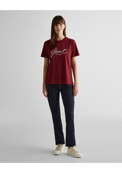 Kadın Bordo Regular Fit Bisiklet Yaka Logolu T-Shirt 4201251.604 modelleri