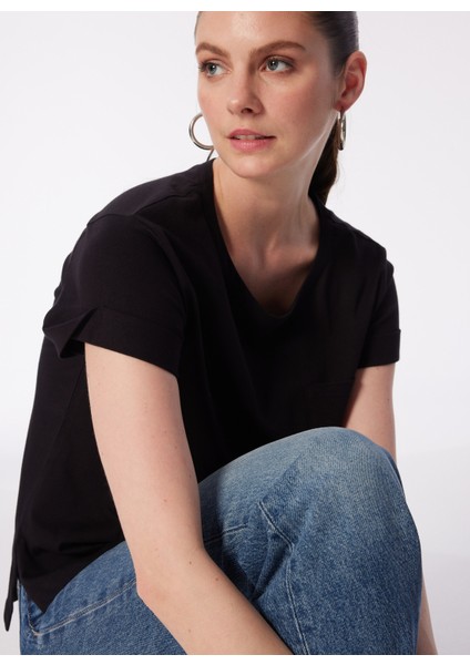 Bisiklet Yaka Siyah Kadın T-Shirt 3I1XL1058 fırsatları