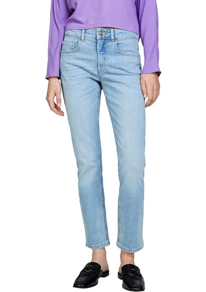 Yüksek Bel Slim Fit Buz Mavisi Kadın Pantolon 4W44576T6 modelleri