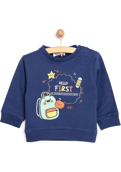 Basic Az Şardonlu Okul Temalı Sweatshirt Erkek Bebek