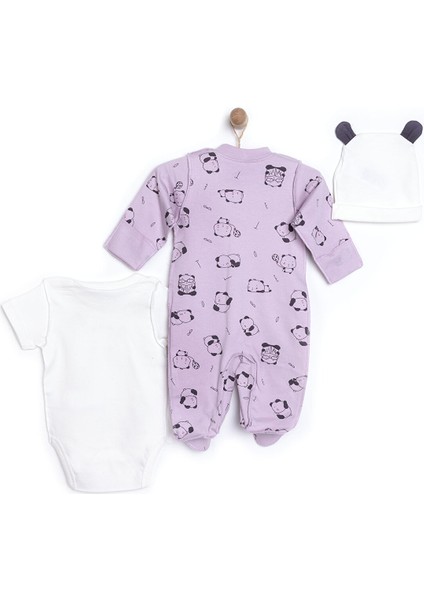 Yenidoğan Hello Panda Unisex Tulum-Body-Şapka Unisex