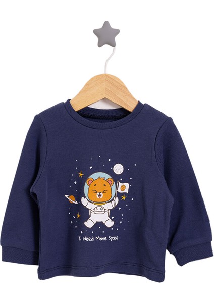 Bisiklet Yaka Astronot Hayvan Desenli Pijama Takımı Erkek Bebek