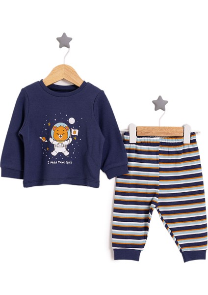 Bisiklet Yaka Astronot Hayvan Desenli Pijama Takımı Erkek Bebek