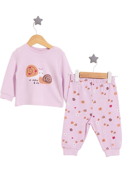 Bisiklet Yaka Salyangoz Desen Pijama Takımı Kız Bebek