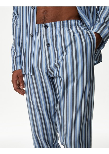 Saf Pamuklu Uzun Kollu Pijama Takımı