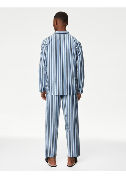 Saf Pamuklu Uzun Kollu Pijama Takımı