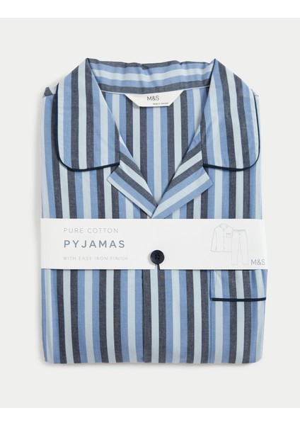 Saf Pamuklu Uzun Kollu Pijama Takımı
