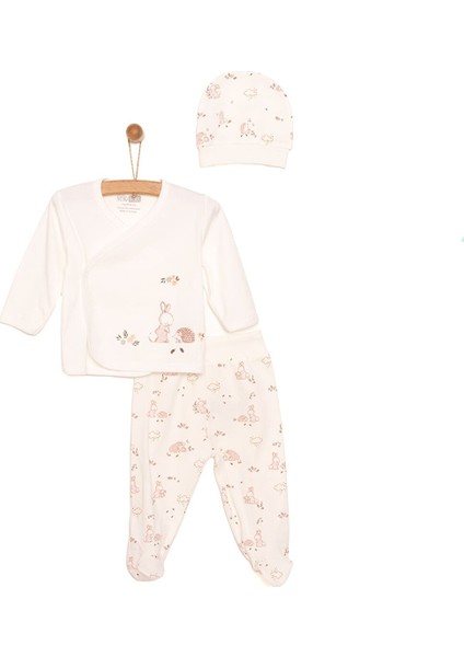 Yenidoğan Kız Bebek Sevimli Tavşan ve Kirpi Zıbın-Şapka Patikli Alt 3lü Set Kız Bebek