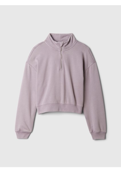 Kız Çocuk Lila Vintage Soft Yarım Fermuarlı Crop Pullover Sweatshirt fiyatları