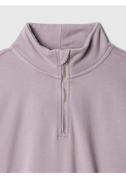 Kız Çocuk Lila Vintage Soft Yarım Fermuarlı Crop Pullover Sweatshirt modelleri