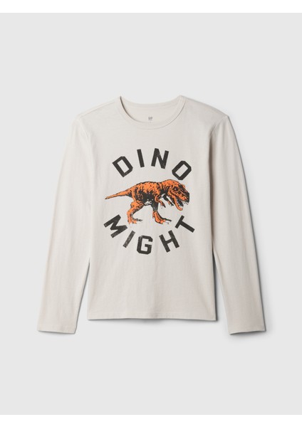 Erkek Çocuk Kırık Beyaz Grafikli T-Shirt