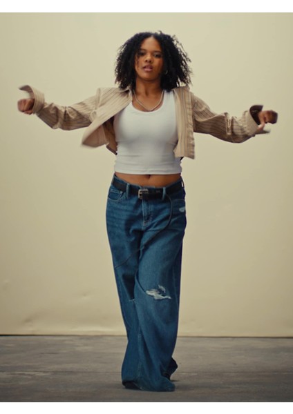 Kadın Koyu Mavi Mid Rise Ultrasoft Baggy Jean Pantolon fiyatları