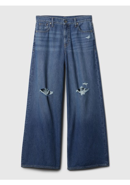 Kadın Koyu Mavi Mid Rise Ultrasoft Baggy Jean Pantolon modelleri