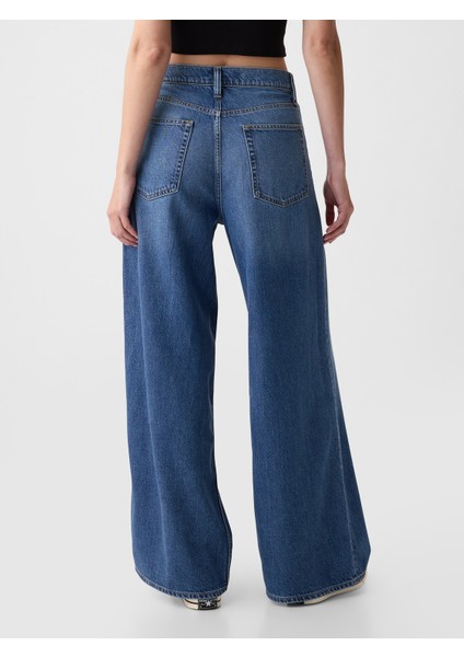 Kadın Koyu Mavi Mid Rise Ultrasoft Baggy Jean Pantolon fırsatları